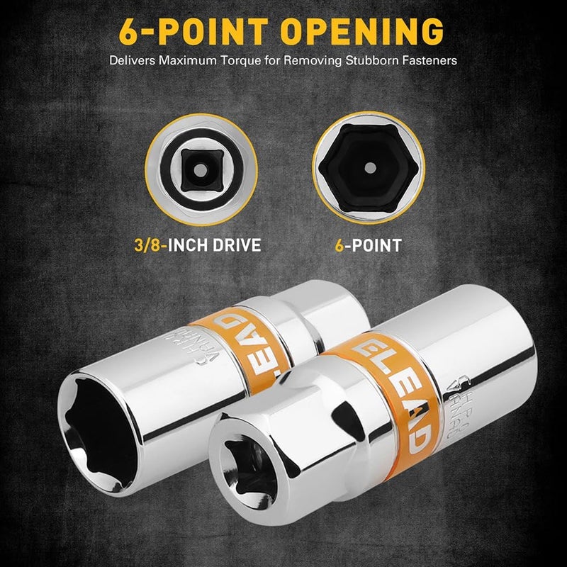 ELEAD 6-Piece 3/8" Drive Spark Plug Socket Set with Spark Plug Gapper, SAE & Metric, 5/8", 3/4", 13/16", 14mm, 18mm, CR-V Sockets with Rubber Holding Rings - Image 5